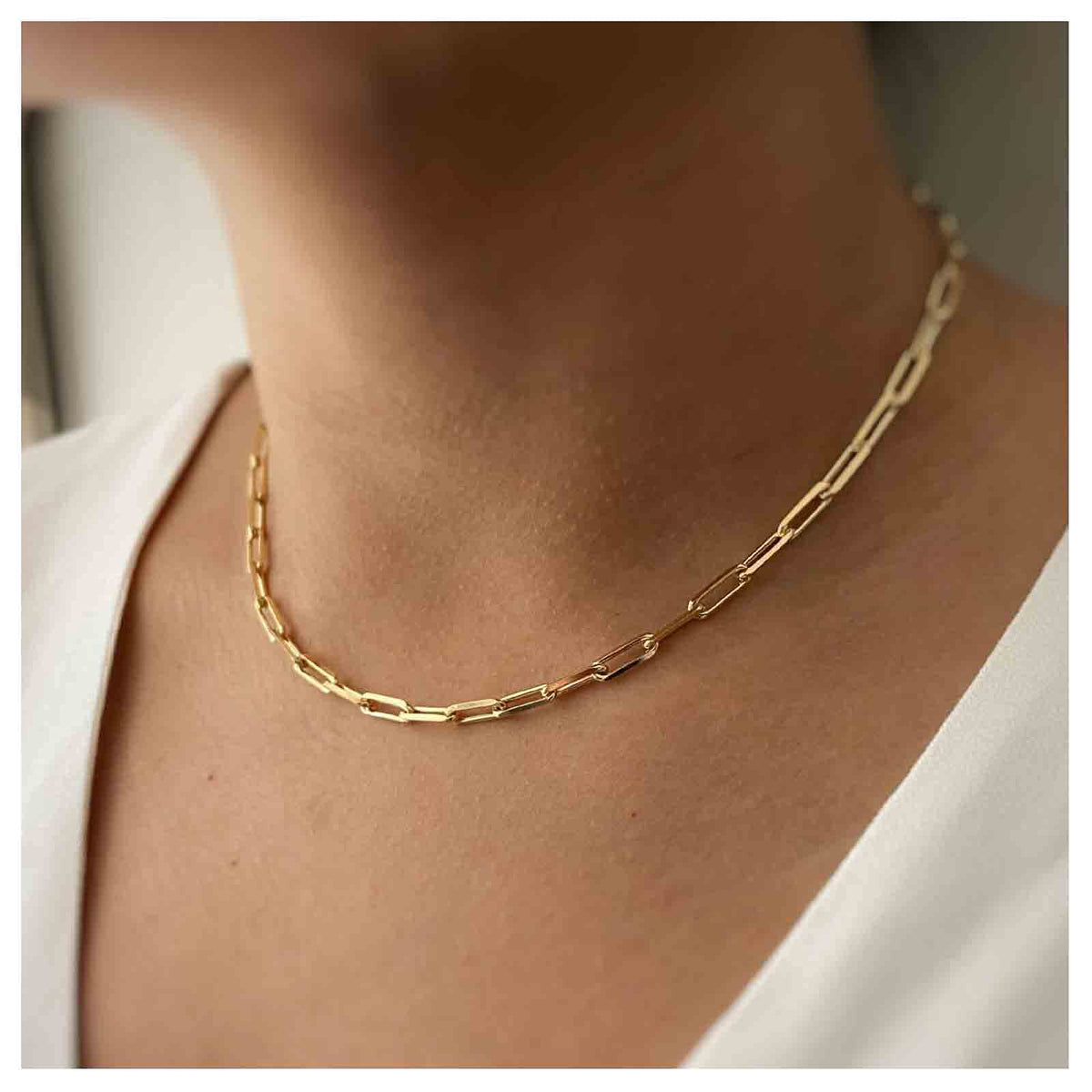 Yheakne Punk Paper Link Choker Necklace Gold Paperclip Chain Necklace Choker Open Link Chain Necklace Trendy Chain Necklace Jewelry for Women and Girls