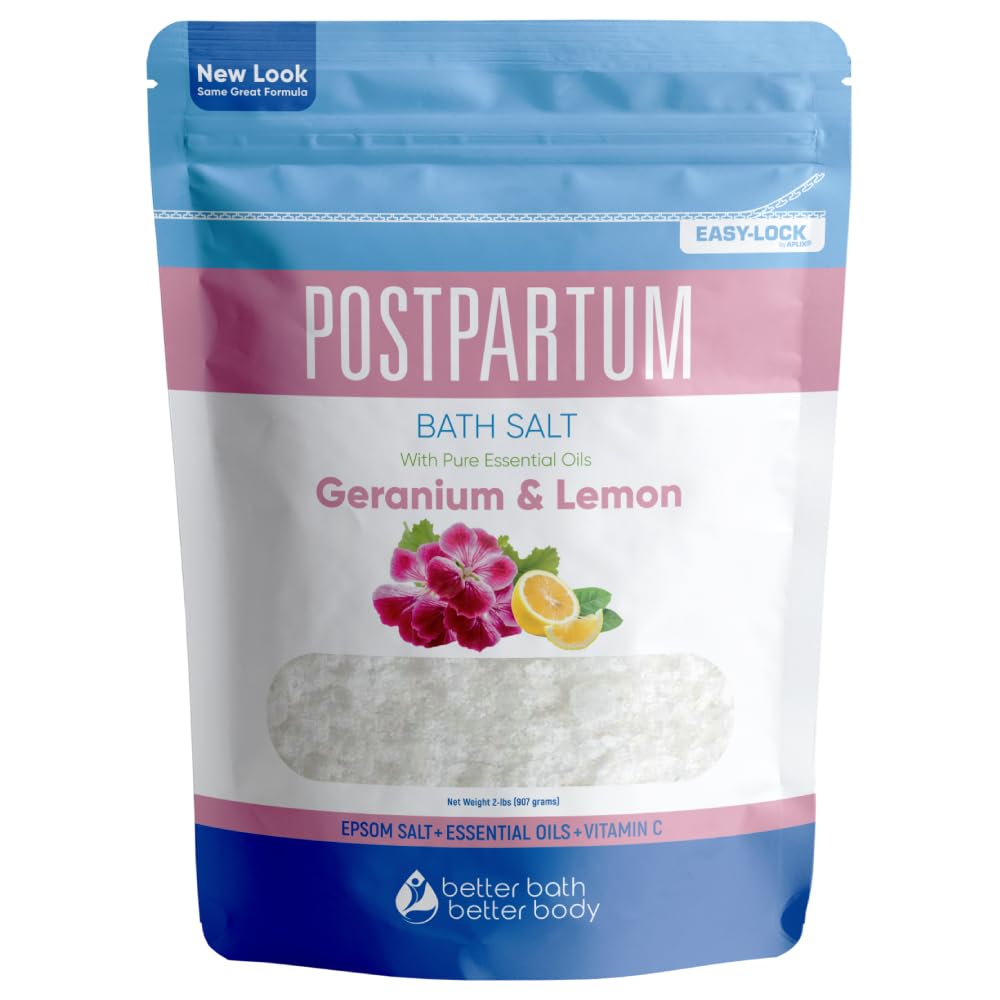 Postpartum Sitz Bath Soak (2 Lbs) Postpartum Care for New Moms Bath Salt with Essential Oils in Easy Press-Lock BPA-Free Pouch Made with Natural Ingredients Made in USA