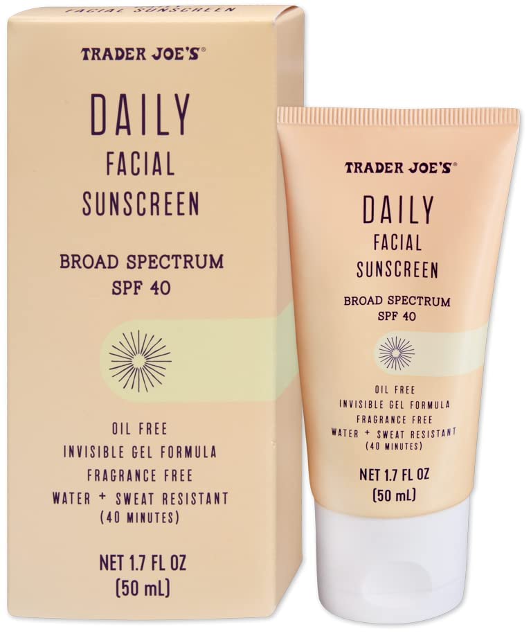 Trader JoeÃƒÆ’Ã‚Â¢ÃƒÂ¢Ã¢â‚¬Å¡Ã‚Â¬ÃƒÂ¢Ã¢â‚¬Å¾Ã‚Â¢s Daily Facial Sunscreen Broad Spectrum SPF 40 Oil Free Invisible Gel Formula Fragrance Free Water Sweat Resistant, 1.70 Fl Oz (Pack of 1)