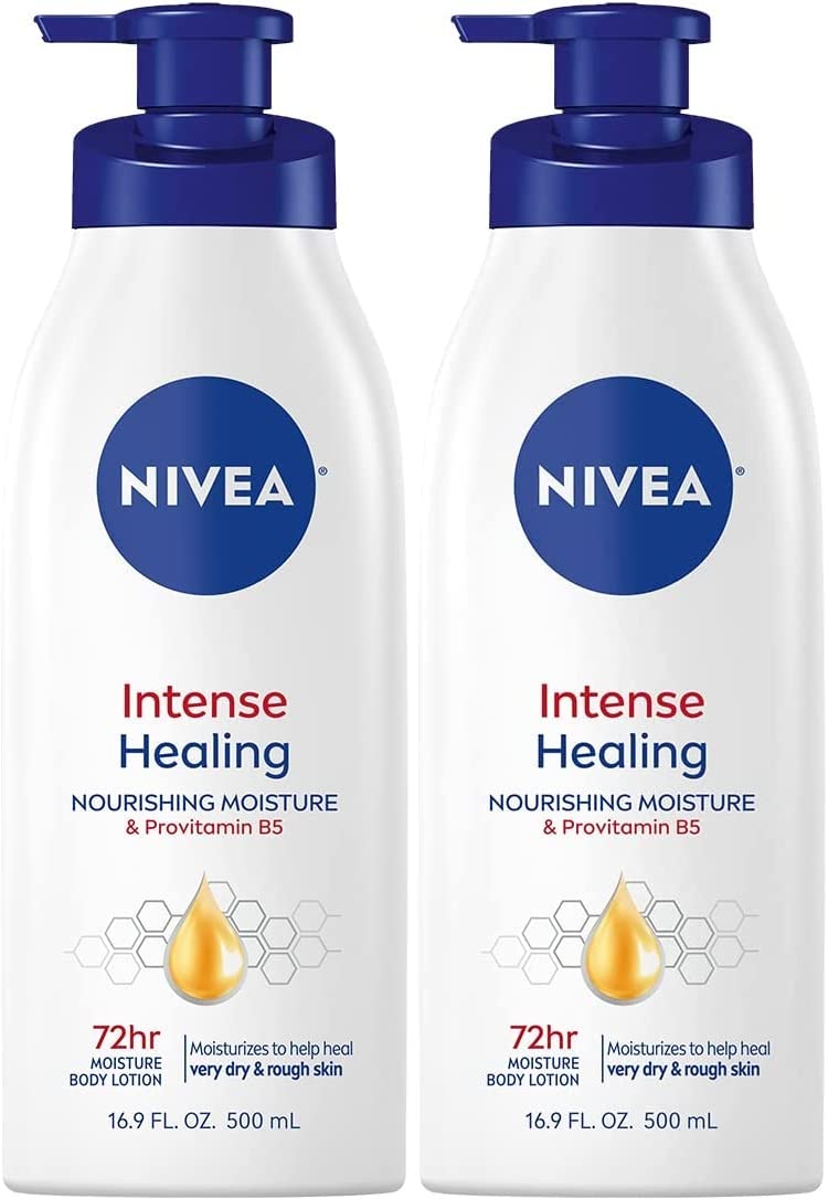 NIVEA Intense Healing Body Lotion, 72 Hour Moisture for Dry to Very Dry Skin, Body Lotion for Dry Skin, 16.9 Fl Oz Pump Bottle - Pack of 2