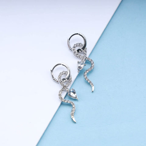 Yheakne Gothic Crystal Snake Drop Earrings Silver Serpent Earrings Punk Snake Hoop Earrings Unusual Halloween Earrings Jewelry for Women and Girls