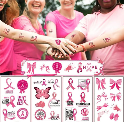 Pink Ribbon Temporary Tattoos Breast Cancer Awareness Tattoos Stickers for Women Girls, Breast Cancer Cheer Face Body Fake Tattoos Decals Waterproof Decoration Supplies for Party Favors 10 Sheets