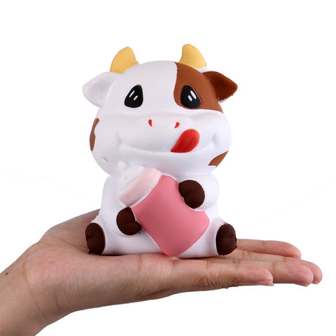 Anboor 3.1 Inches Squishies Cow Kawaii Milk Bottle Soft Slow Rising Scented Animal Squishies Stress Relief Kid Squeeze Toys