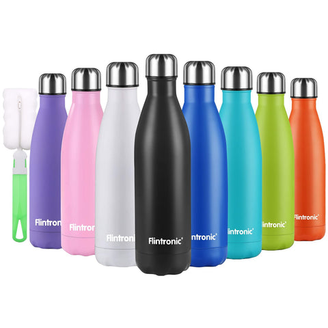 flintronic Stainless Steel Water Bottle,500ml Double Walled Vacuum Flask with Cleaning Brush, BPA Free 12 Hours Hot&Cold Sport Drink Bottle for Gym, Home, Office, Outdoor, Work