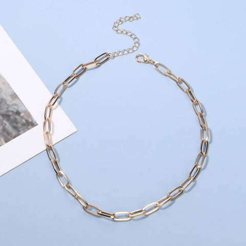 Yheakne Punk Paper Link Choker Necklace Gold Paperclip Chain Necklace Choker Open Link Chain Necklace Trendy Chain Necklace Jewelry for Women and Girls