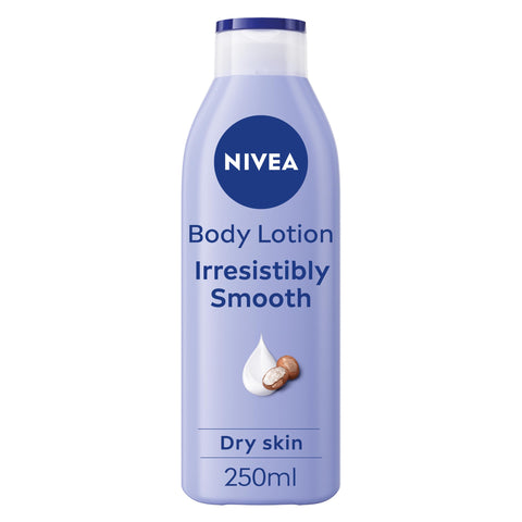 NIVEA Irresistibly Smooth Body Lotion (250ml), 72H Hydration NIVEA Moisturiser for Soft and Smooth Skin Made with Pure Hyaluron and Shea Butter, Intensive Moisturising NIVEA Body Lotion