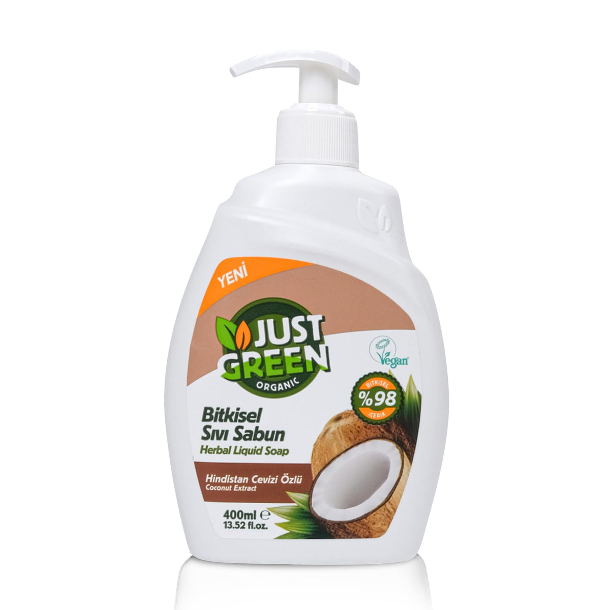 Just Green Organic Liquid Hand Wash Hand Soap - Enriched with Coconut Extract, Chemical-Free Hand Wash for a Refreshing Cleanse