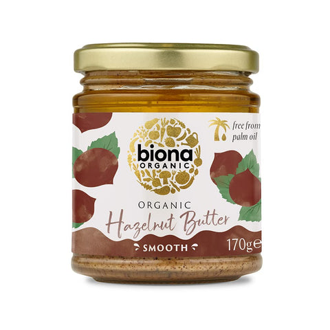 Biona Organic Hazelnut Butter, 170g - Smooth, Palm Oil & Emulsifier Free - 100% Organic Fresh Roasted Hazelnuts - No Added Sugar or Salt - Peanut, Almond Butter Alternative - Vegan