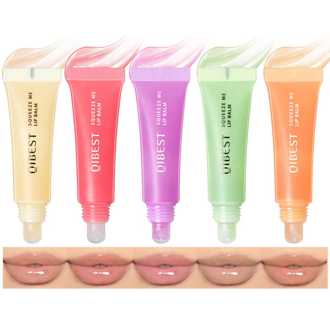 5 Pack Lip Oil Set with Honey, Strawberry, Blueberry, Papaya, and Orange Jelly Lipstick, Long Lasting Moisturizing Nourishing, Hydrating, Non-sticky Lip Gloss Lip Balm Transparent Lip Care