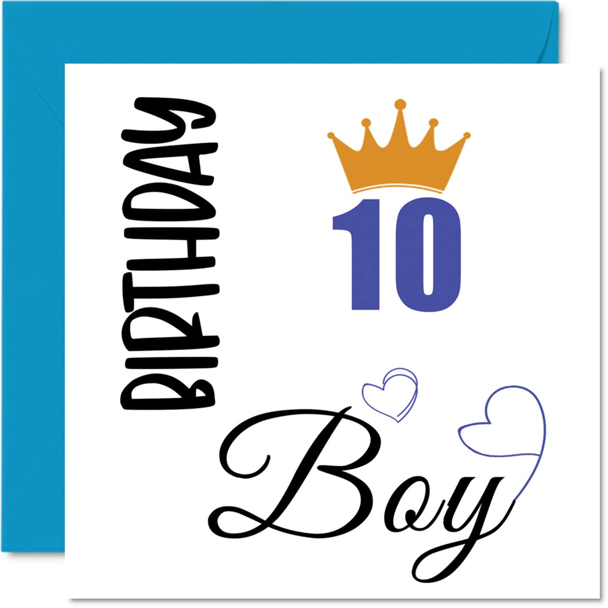 Stuff4 10th Birthday Card for Boys - Birthday Boy - Happy Birthday Cards for 10 Year Old Boy Son Brother Grandson Cousin Friend Godson Nephew, 5.7 x 5.7 Inch Ten Tenth Bday Greeting Cards Gift