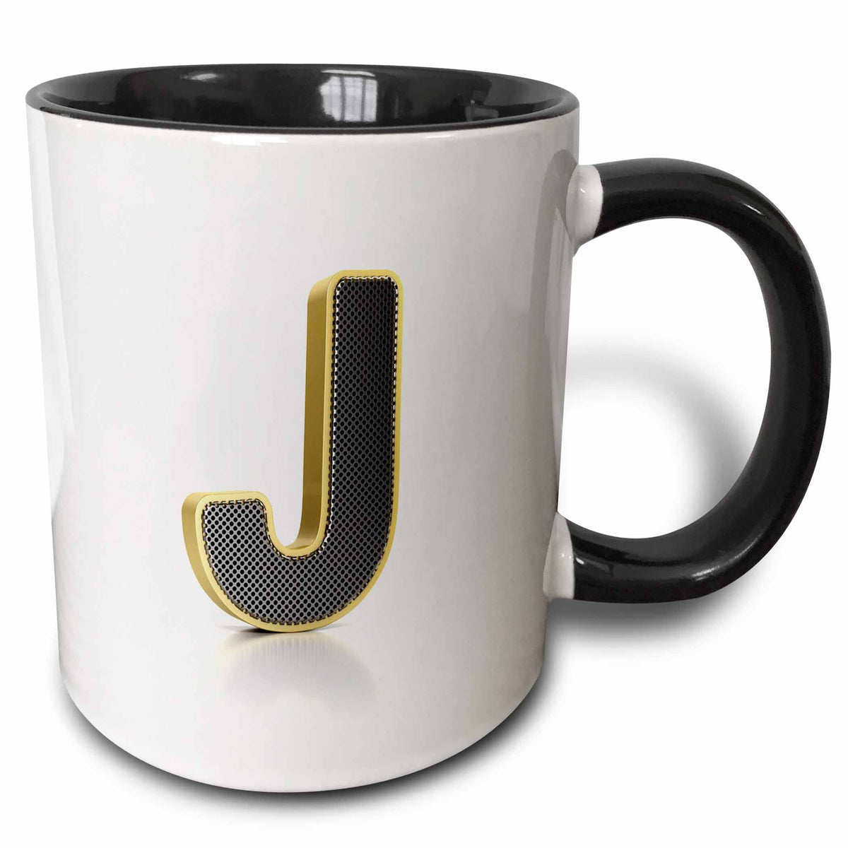 3dRose Monogram letter J in golden metal with perforated front in gray Mug, 1 Count (Pack of 1), Black