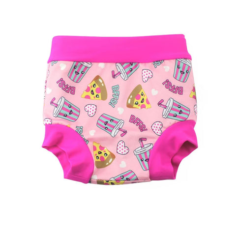 BabyPreg Baby Kids Swim Nappies Cover Diaper Pants High-Waisted Belly Protection Swimming Shorts (Pink (Drink),2-3 Years)