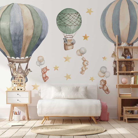 Colourful Hot Air Balloon Wall Sticker Decals Peel & Stick Nursery Kids Bedroom Animals - Belle Impression