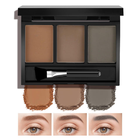 AFGHOUZ 3-Color Eyebrow Powder Palette, Brow Powder Filler Kit With Mirror Brow Brush, Waterproof Neutral Eye Makeup for Women, Smudge-proof