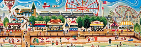 New York Puzzle Company - Transit Posters Coney Island - 1000 Random Cut Jigsaw Puzzle for Adults by Tim Zeltner