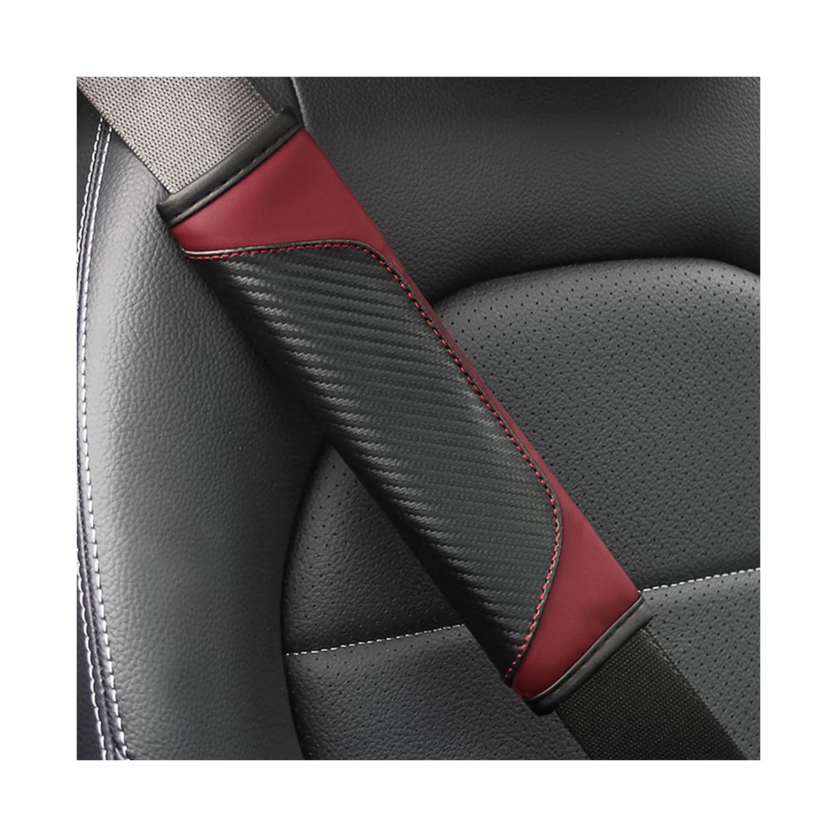 Osilly 2PCS Car Seat Belt Cover, Carbon Fiber Seatbelt Shoulder Protection, Soft Car Seat Belt Strap Cushion Protect Your Neck and Shoulder, Car Accessories Seat Belt Pad for Car Truck (Wine Red)