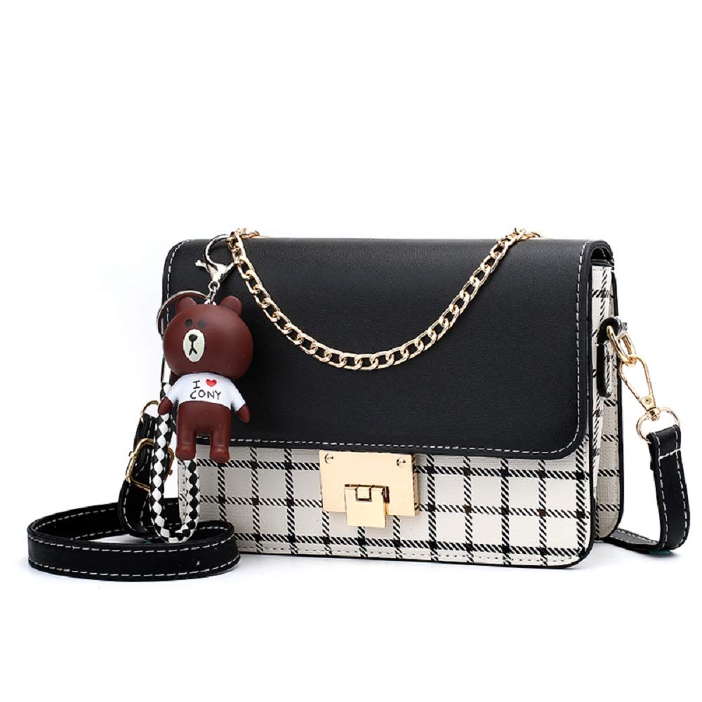 zhongningyifeng Crossbody Bag Shoulder Bag for Women Leather Small Purses Handbags Fashion with Chain Strap (Plaid black)