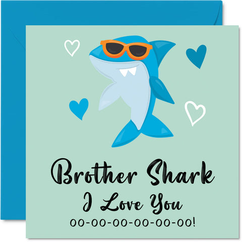 Birthday Cards for Brother - Brother Shark - Birthday Card from Sister or Step Brother, Happy Birthday Brother from Toddler Baby Card Gift, 5.7 x 5.7 Inch Seasonal Sibling Funny Greeting Cards Gifts