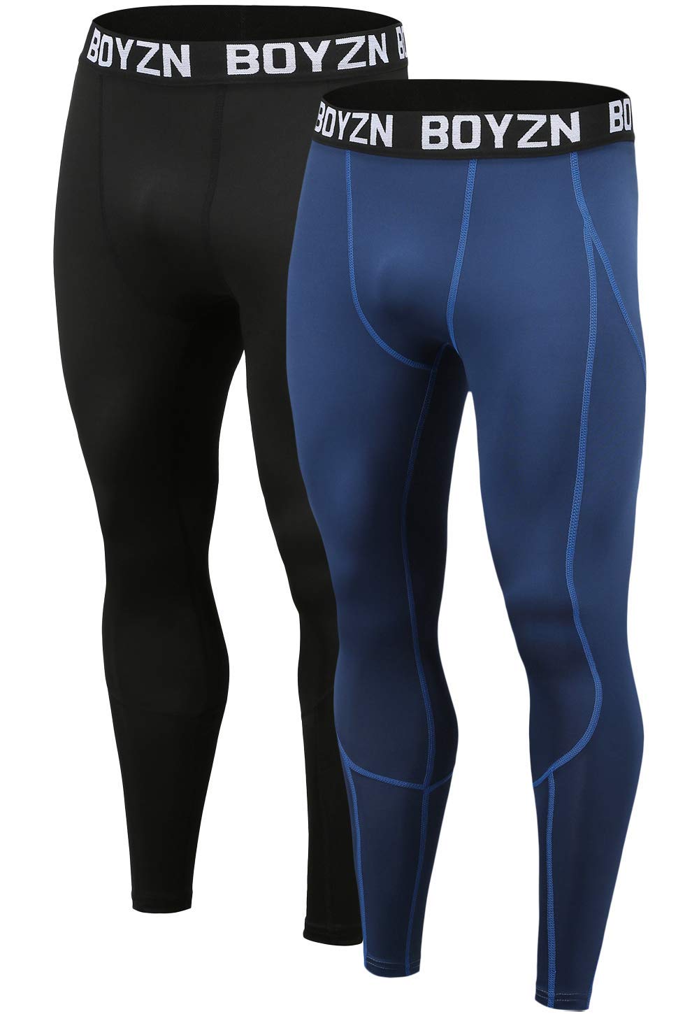 Mens 2 Pack Compression Pants Running Baselayer Cool Dry Sports Tights Leggings Black/Navy 03-XXL