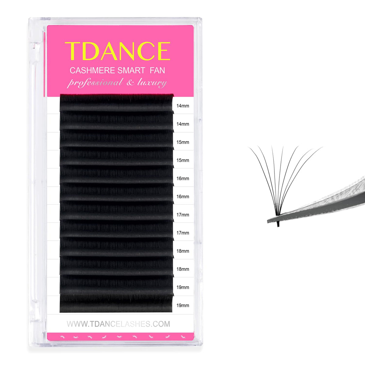 TDANCE Cashmere Easy Fan Lash Extensions Self Fanning Volume Lash Extensions 0.05mm D Curl 14-19mm Mix Length Matte Black Mega Volume Lash Extensions (0.05-D,14-19mm)