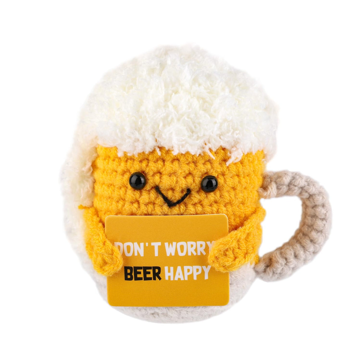 Positive Beer Mug, Funny Crochet Beer Mug Doll Positive Knitted Potato Toy Knitted Beer Cup Wool Crochet Support Doll for Motivational Gift Party Decoration