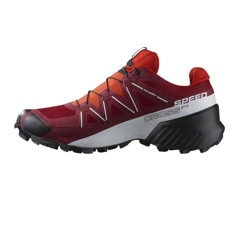 Salomon Men's SPEEDCROSS GORE-TEX Trail Running Shoes for Men, Red Dahlia / White / Black, 10