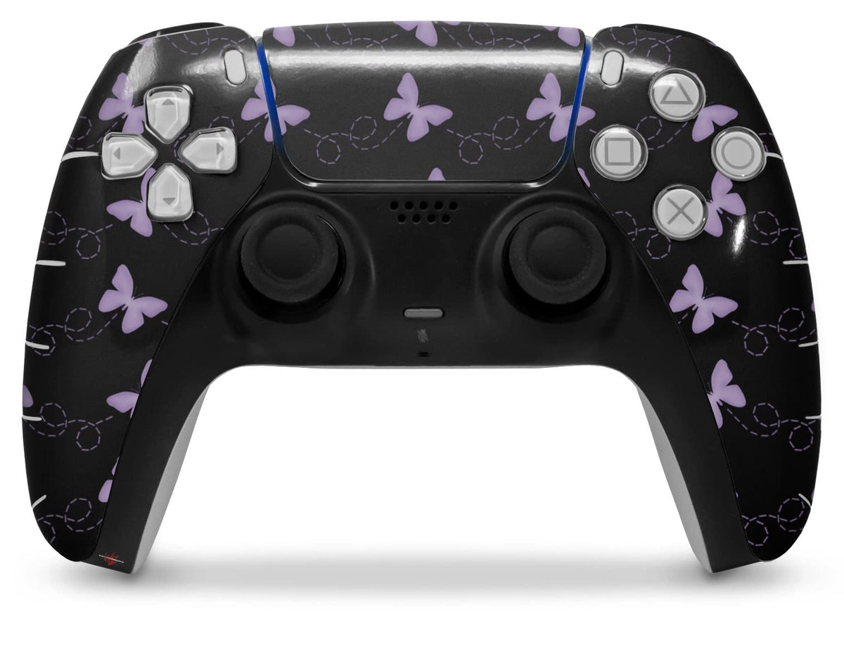 WraptorSkinz Skin Wrap Compatible with Sony PS5 DualSense Controller Pastel Butterflies Purple on Black (Controller NOT Included)