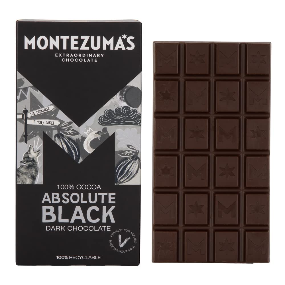 Montezumas Absolute Black, 100% Cocoa, Dark Chocolate, Gluten Free & Naturally Vegan, 90g Bar