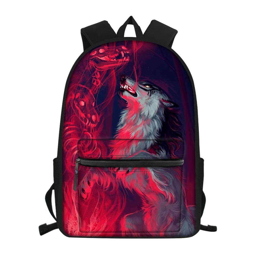 Children Backpack Wolf Print School Bookbags Cool Animal Daypack for Boys