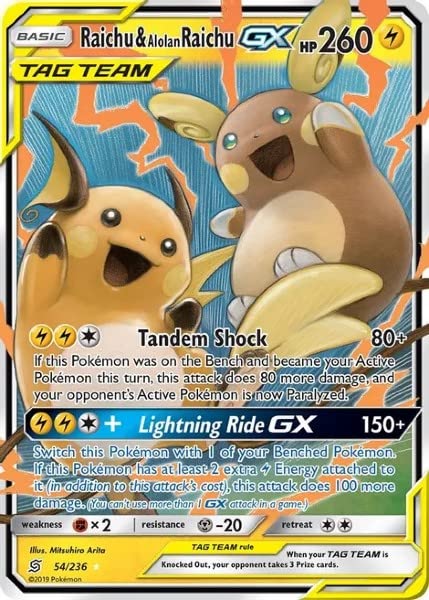 Pokemon - Raichu & Alolan Raichu GX - 54/236 - Unified Minds - Ultra Rare Tag Team Card