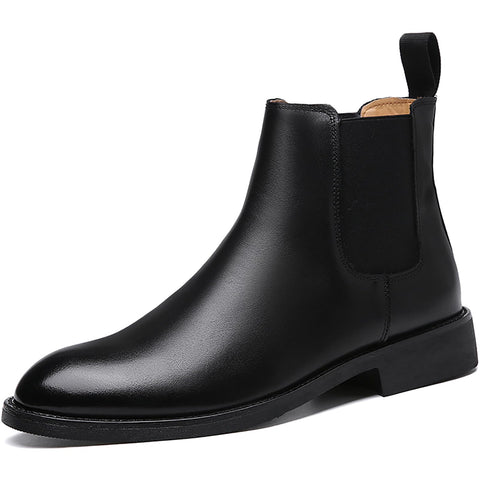 QAXZESA Men's Formal Wedding Dress Shoes Suede Leather Chelsea Boots Business Office Work Men Black Ankle Boot,Black 2 Thicken-44