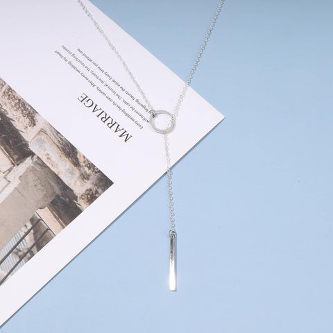 Yheakne Boho Circle Bar Lariat Necklace Silver Drop Bar Y Necklace Open Circle Necklace Long Vertical Bar Necklace Chain Jewelry for Women and Girls Gifts