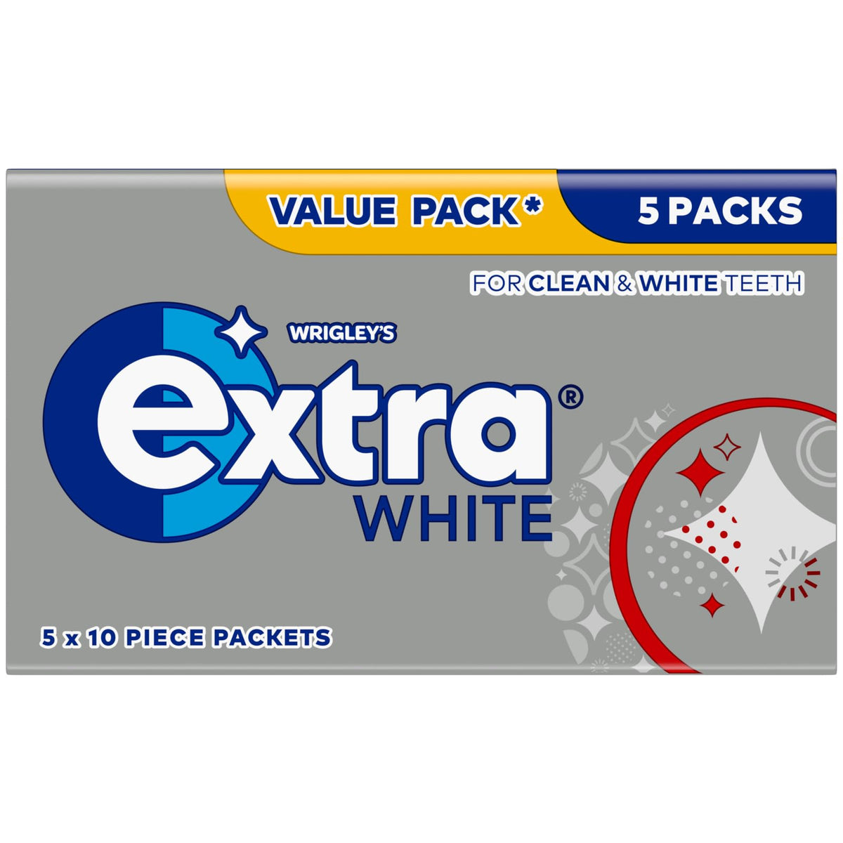 Extra White Chewing Gum, Sugar Free, Pack of 6