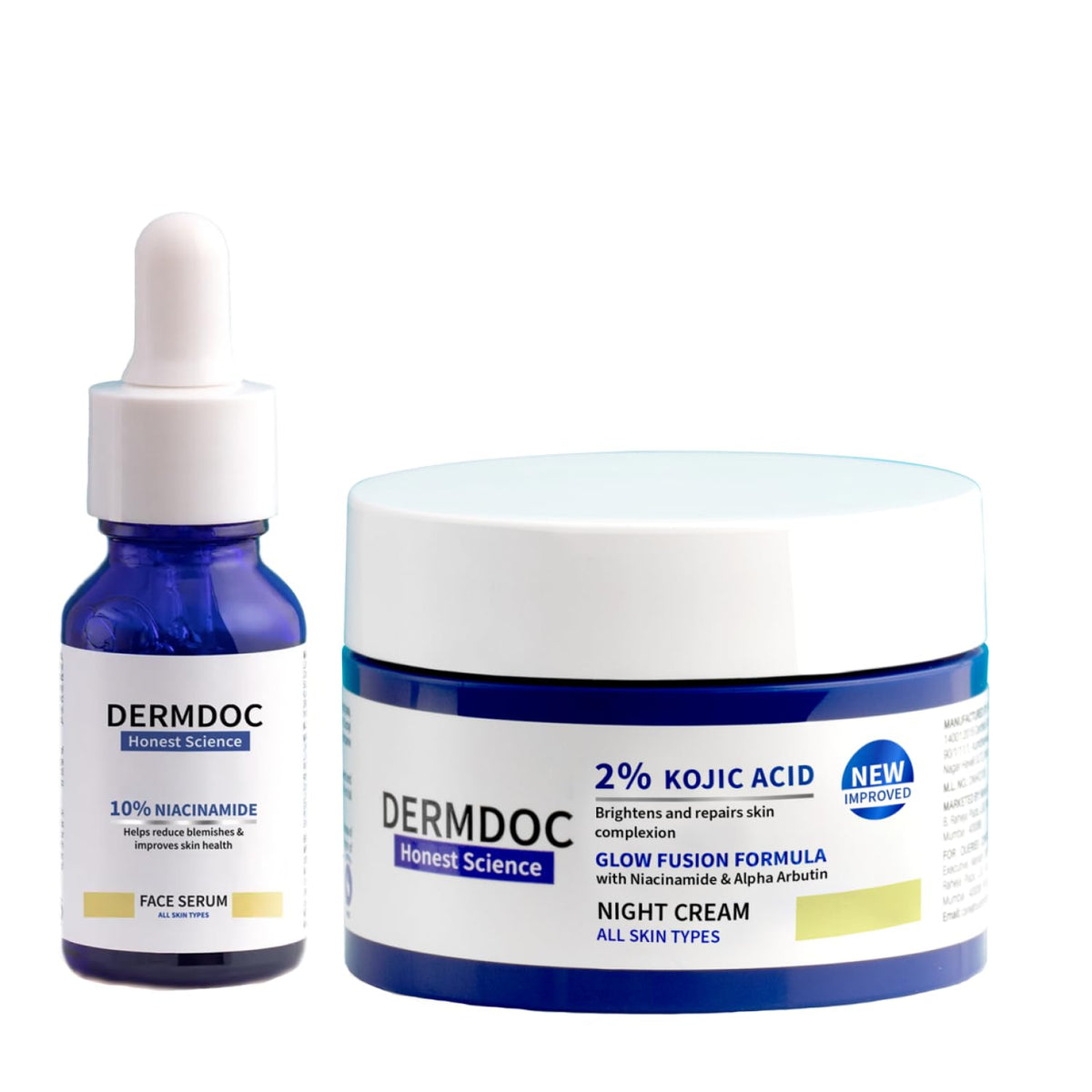 DermDoc Glowlixir Set of 2 - 10% Niacinamide Face Serum (15ml) & 2% Kojic Acid Night Cream with Niacinamide & Alpha Arbutin (50 g)