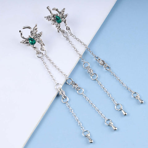 Yheakne Vintage Emerald Butterfly Earrings Silver Chain Tassel Drop Earrings Butterfly Emerald Stud Earings Long Cz Chain Earrings Jewelry for Women and Girls