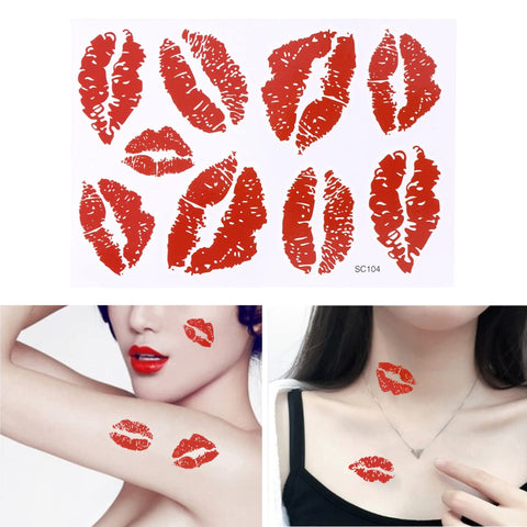 Red Lips Temporary Stickers 6Pcs Sugar Kisses Stickers Lips Stickers for Diy Decorating