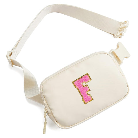 Belt Bag Fanny Pack for Teen Girl Women - Birthday Gifts for 5 6 7 8 9 10 11 12 13 Year Old Girls - Initial Crossbody Bag Preppy Cute Trendy Stuff Travel Essentials - Graduation Gifts for Her Beige F