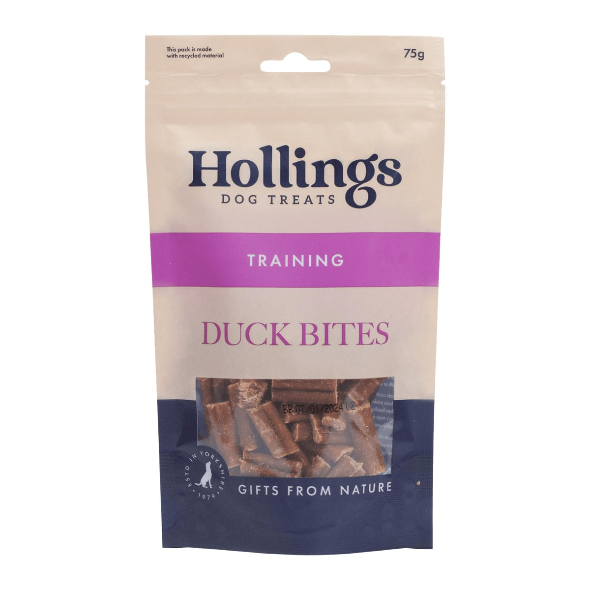 Hollings Duck Bites Dog Training Treats, Delicious Duck Treats for Adult Dogs, High in Protein & Made with 100% Natural Ingredients (75g)