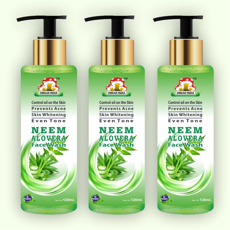 omkar india neem aloevera face wash foe purifying skin pack of 3