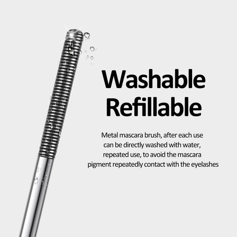 KYDA Black Washable Metal Mascara, Extra Slim Super Voluming Curling Lash Looking, Bristleless Metal Mascara Brush, Lasting No Flaking Tint