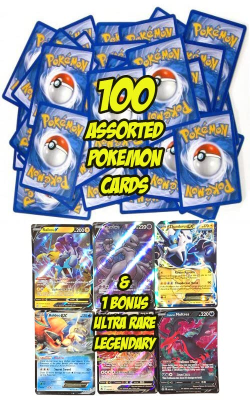 Pokemon - 100 Assoted Cards - Common & Uncommon + 1 Legendary Ultra Rare - V GX or EX Card