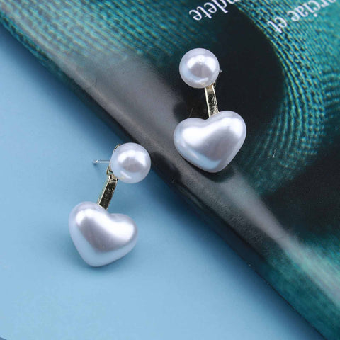 Yheakne Boho Pearl Heart Ear Jacket Earrings Gold Pearl Studs Earrings Love Heart Earrings Double Sided Front Back Earrings Jewelry for Women and Girls Gifts