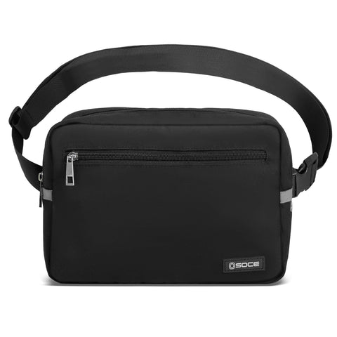 OSOCE Bumbag for Women Men, Fashion Crossbody Fanny Pack Waist Bag,Black Belt Chest Sling Bag Casual Phone Bag for Ladies with Adjustable Strap for Shopping Travel Hiking Cycling Running Black