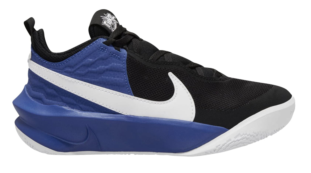 Nike boys Team Hustle D10 GS Basketball Shoe, Black/White-game Royal, 5.5 Big Kid