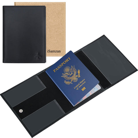 iSamzan Pilot Wallet Passport Holder - Leather Pilot Passport Wallet Accessories Black, Black, Pilot Wallet Passport Holder