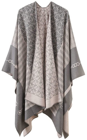 Women's Winter Shawl Wrap Poncho Cape Open Front Geometric Ruana Cape Blanket Classic Warm Shawls Cardigan Coat 2022