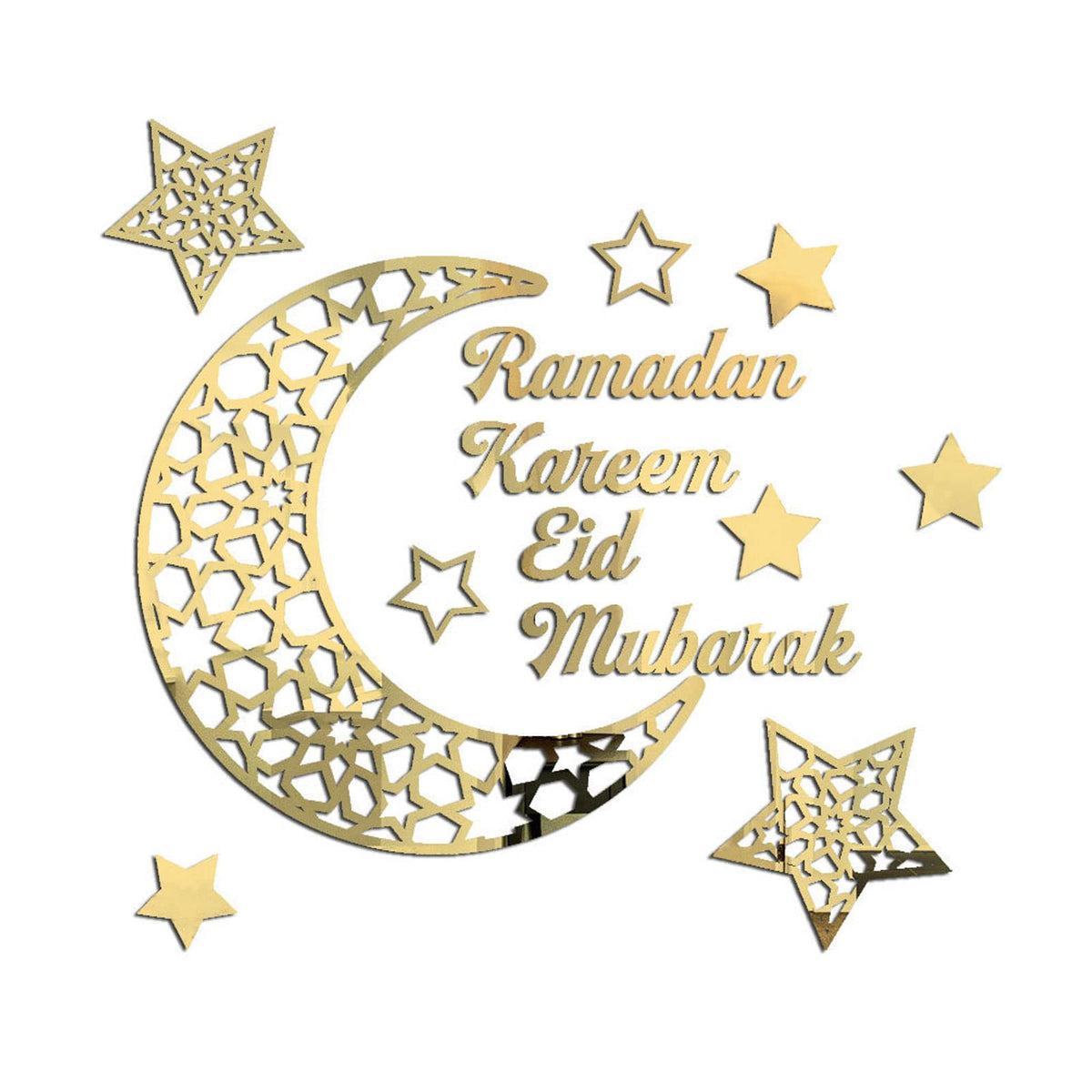 Ramadan Decorations 2025, 3D DIY Eid Mubarak Self-Adhesive Wall Stickers Art Decor, Ramadan Kareem Moon Star Acrylic Wall Decals for Islamic Muslim Home Gifts (Gold 1, Medium)