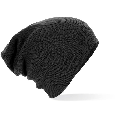 Beechfield Slouch Beanie Hat - Classic Knit Slouchy Winter Beanie in One Size Fits Most - Black - B461