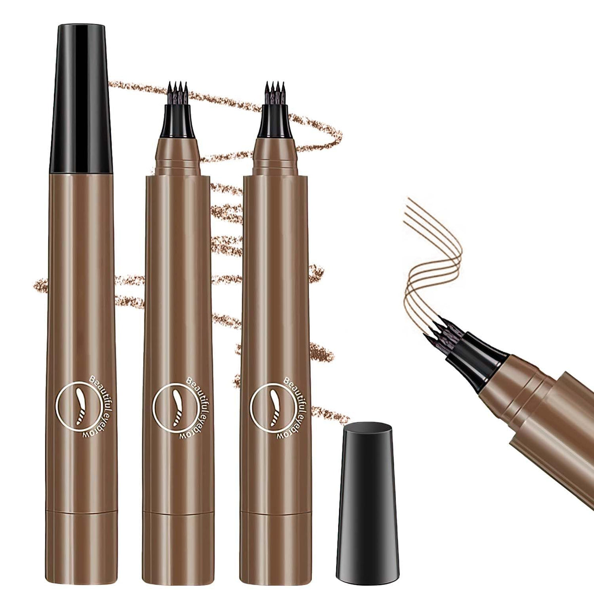 Magic Eyebrow Pencil,2024 New 3D Waterproof Microblading Eyebrow Pencil Contouring Pen,4 Tipped Precise Brow Pen,Fine Stroke Microblading Eyebrow Pencil Natural Makeup Effec(Dark Brown-2PCS)