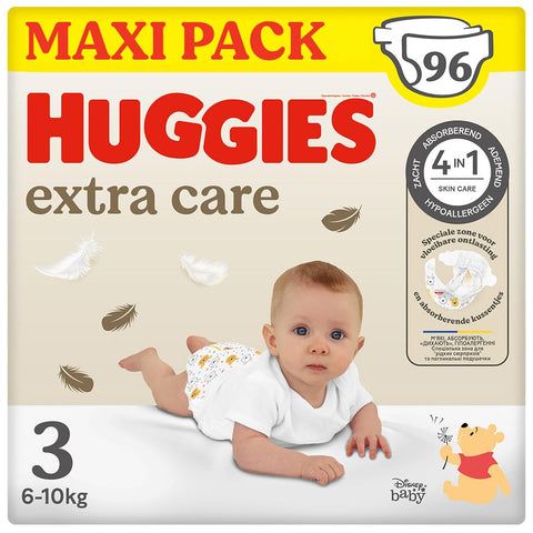 Huggies Extra Care Nappies, Size 3 (4-9 kg), Pack of 96 Nappies